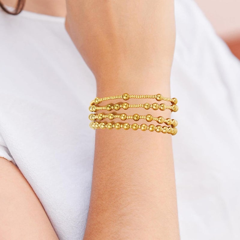 Pymach Store Dainty Gold Plated Pearl Crystal Beaded Bracelets Set for Women 14K Gold Plated Bead Pearl Beads Bracelet Stackable Paperclip Link Chain Bracelets Gold Plated Bracelets for Women Trendy Jewelry - Image 4